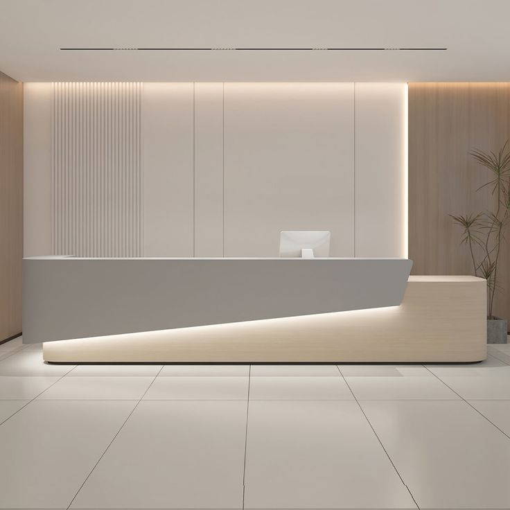 Modern Office Entrance featuring Solid Surface Curved Reception Counter #17